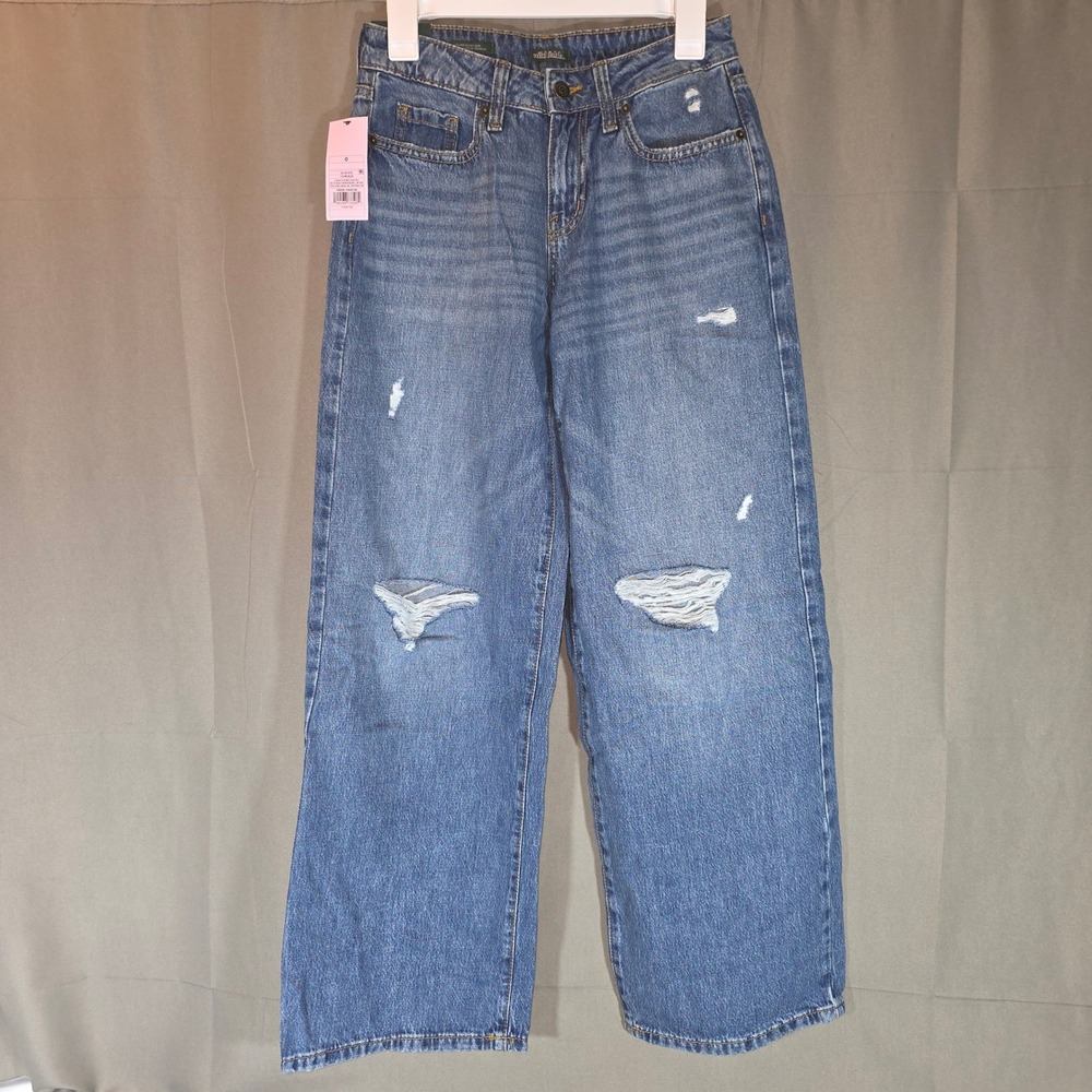 Wild Fable Womens Low-Rise Baggy Distressed Jeans Blue Rigid Denim Size 0 / 31
